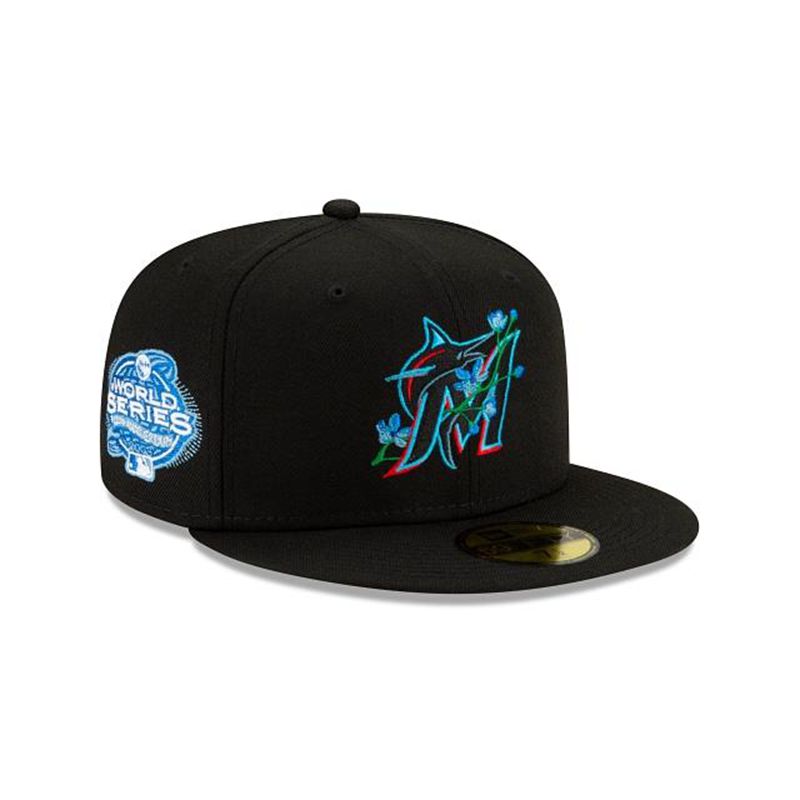 MLB Miami Marlins Side Patch Bloom 59Fifty Fitted (EOO3728) - Black New Era Caps